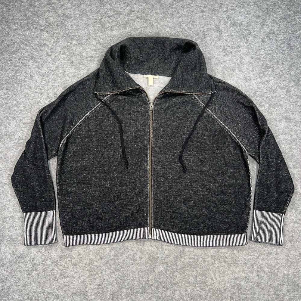 Eileen Fisher Sweater Womens L Gray Cowl Neck Relaxed Organic Cotton Jacket